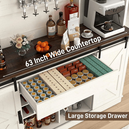 Farmhouse Coffee Bar Cabinet with LED Light