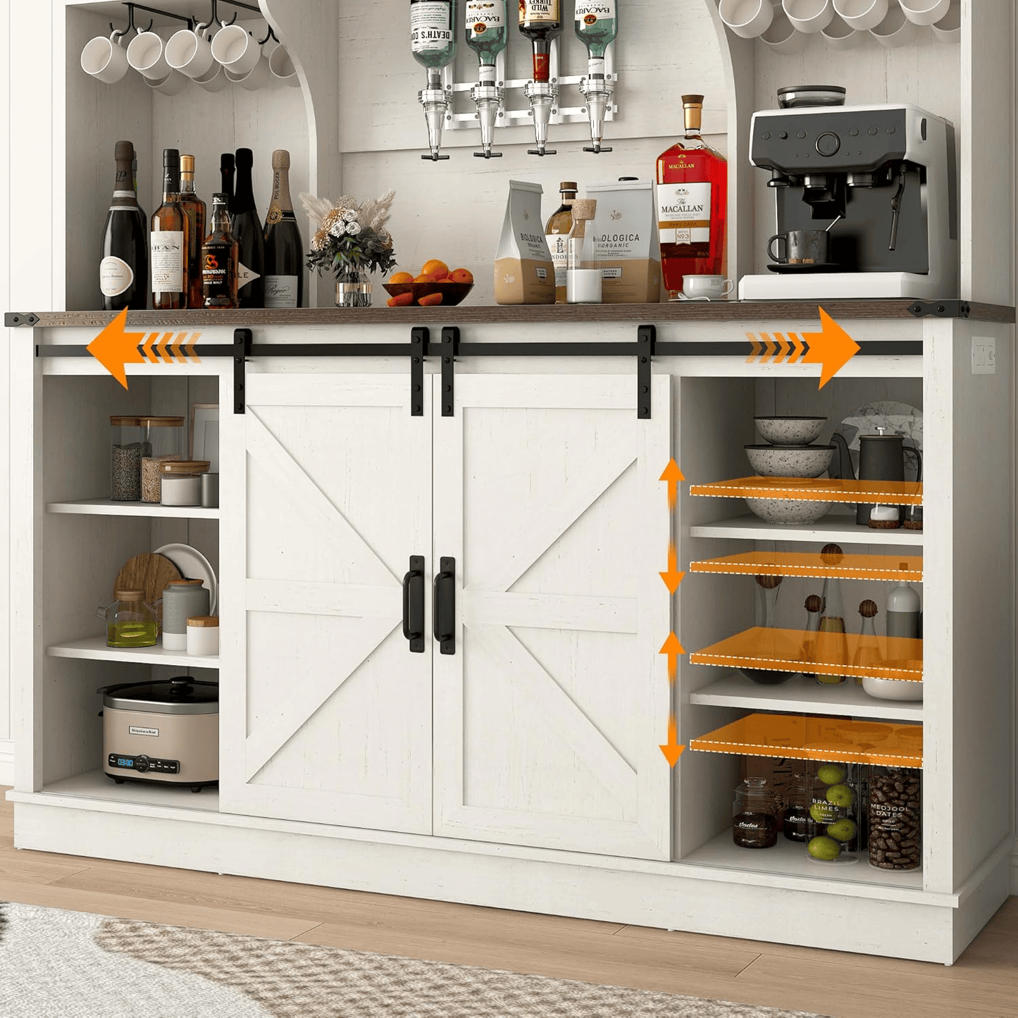 Farmhouse Coffee Bar Cabinet with LED Light