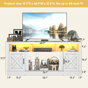 size-White TV stand with decorative items and measurements on a white background