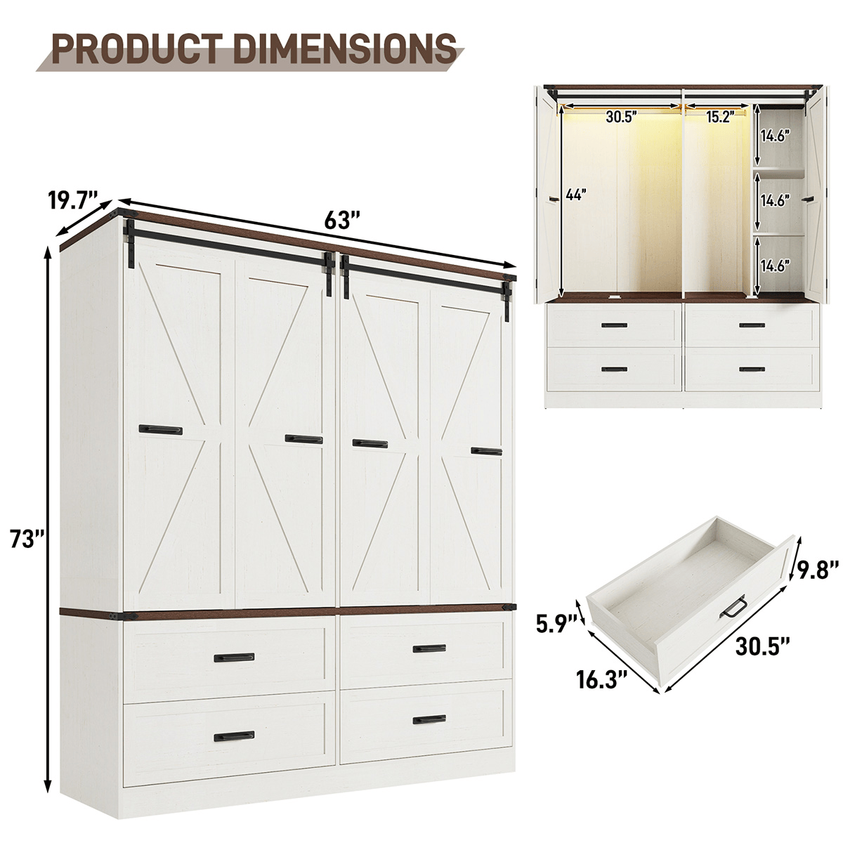 4 Doors Armoire Wardrobe Closet Freestanding