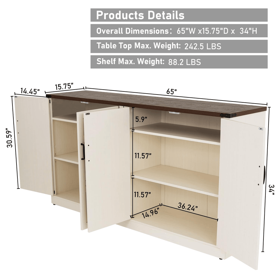 65 Inch Sideboard Buffet Cabinet with Storage