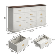 70inch Dresser with 10 Drawer Dresser & Charging Station