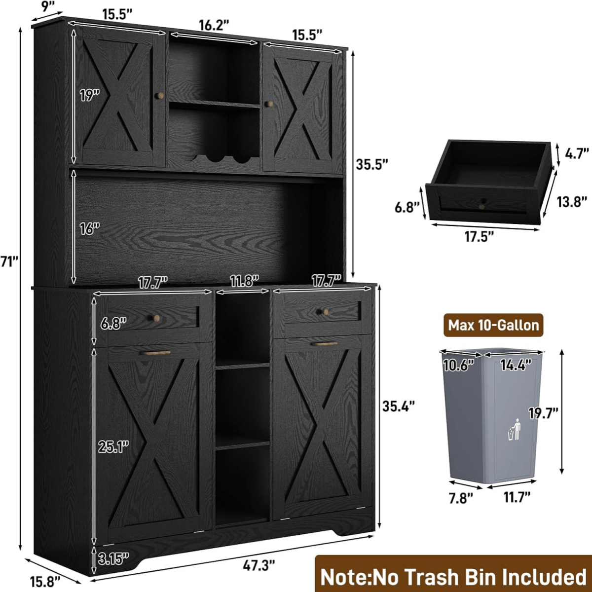 71" Dual Trash Cabinet Pantry Storage Cabinet