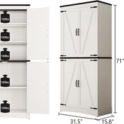71in Farmhouse Kitchen Pantry Cabinet Tall Storage Cabinet with 4 Doors